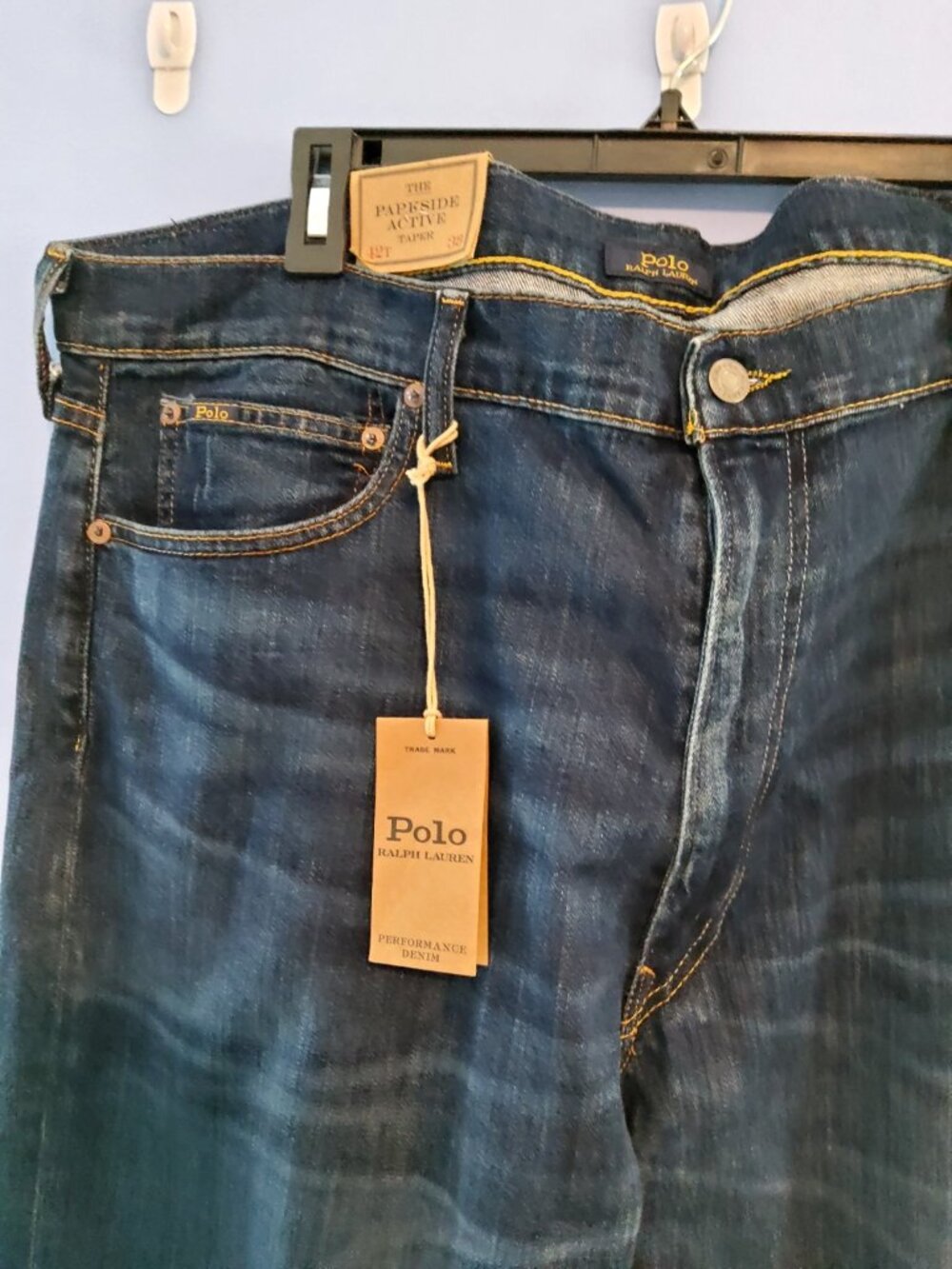 NWT Polo Ralph Lauren The Parkside Active Taper Coolmax Mens Blue Jeans 42T X 38 - Picture 5 of 16